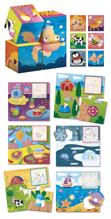 Εικόνα για Montessori Baby Wood Cubes & Logic 2 σε 1 - Ξύλινα Κυβάκια με Παζλ Ζώων & Λογικής για Νήπια 96879