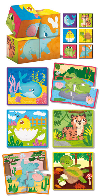 Εικόνα για Montessori Baby Wood Cubes & Puzzle 2 σε 1 - Ξύλινα Κυβάκια με Παζλ Χαρτονιού για Παρατηρητικότητα 98347