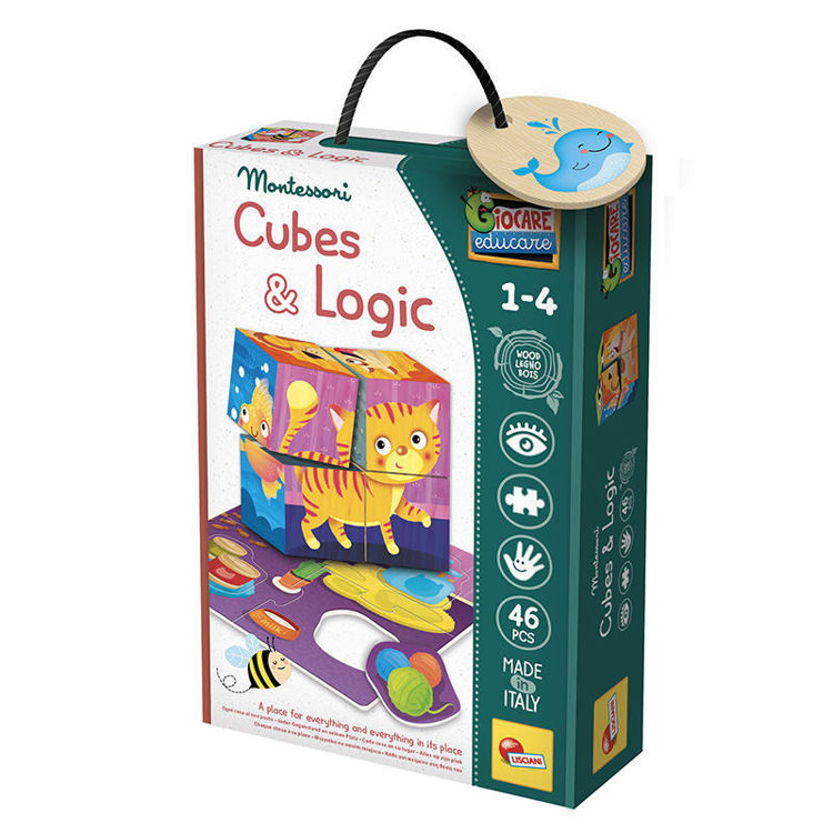 Εικόνα για Montessori Baby Wood Cubes & Logic 2 σε 1 - Ξύλινα Κυβάκια με Παζλ Ζώων & Λογικής για Νήπια 96879