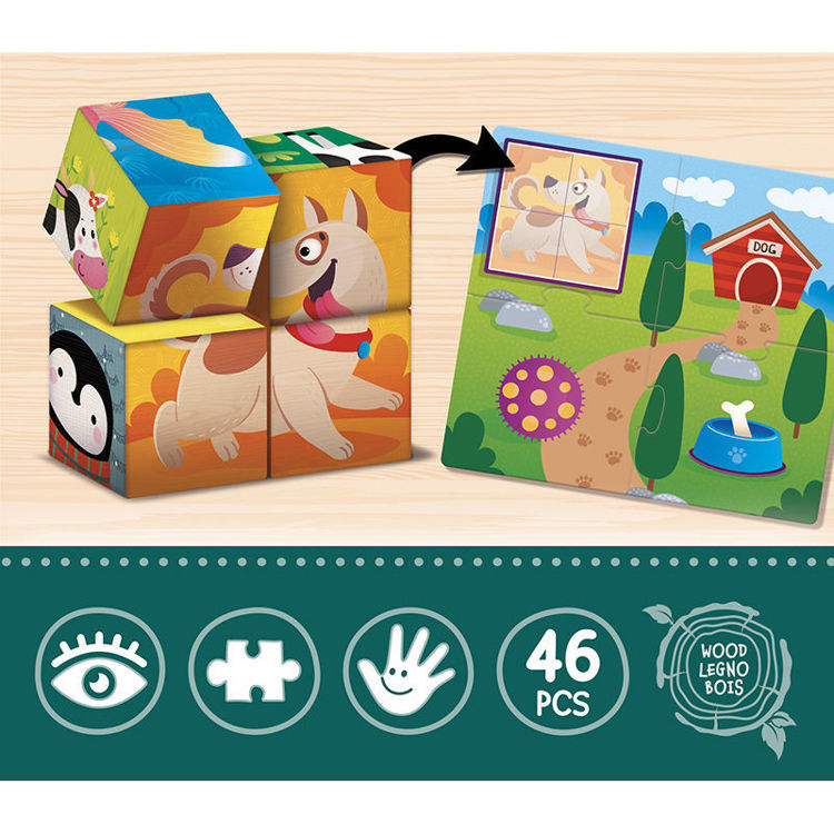 Εικόνα για Montessori Baby Wood Cubes & Logic 2 σε 1 - Ξύλινα Κυβάκια με Παζλ Ζώων & Λογικής για Νήπια 96879