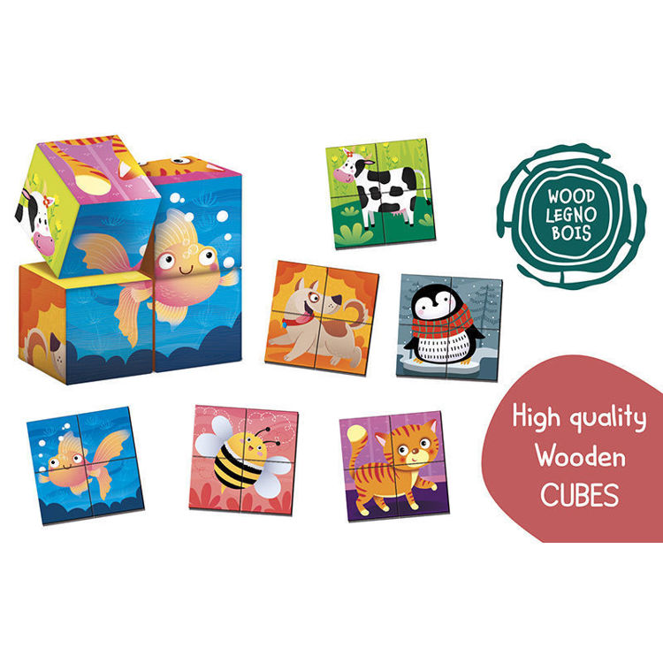 Εικόνα για Montessori Baby Wood Cubes & Logic 2 σε 1 - Ξύλινα Κυβάκια με Παζλ Ζώων & Λογικής για Νήπια 96879