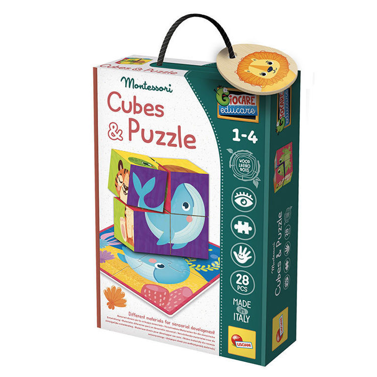Εικόνα για Montessori Baby Wood Cubes & Puzzle 2 σε 1 - Ξύλινα Κυβάκια με Παζλ Χαρτονιού για Παρατηρητικότητα 98347