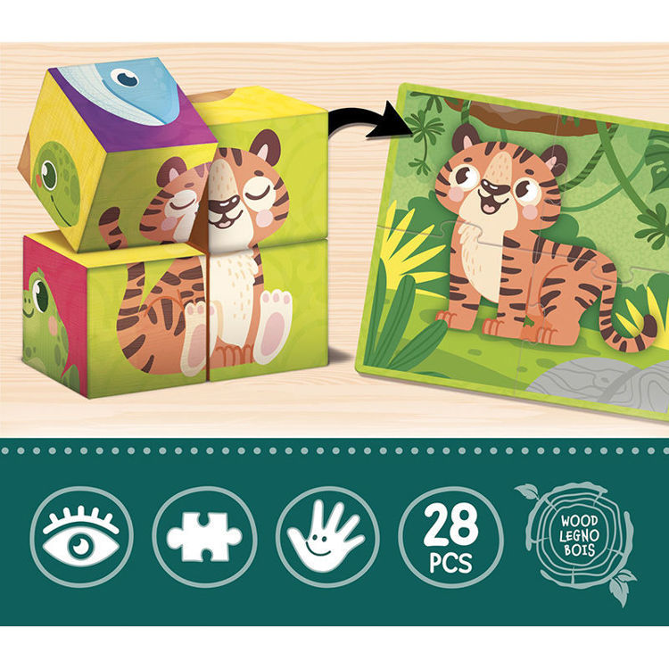Εικόνα για Montessori Baby Wood Cubes & Puzzle 2 σε 1 - Ξύλινα Κυβάκια με Παζλ Χαρτονιού για Παρατηρητικότητα 98347
