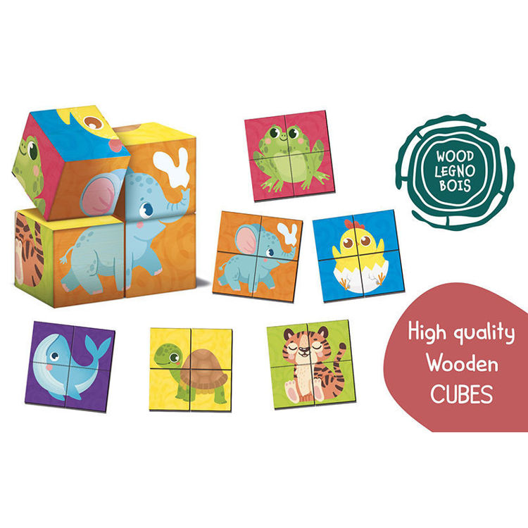 Εικόνα για Montessori Baby Wood Cubes & Puzzle 2 σε 1 - Ξύλινα Κυβάκια με Παζλ Χαρτονιού για Παρατηρητικότητα 98347