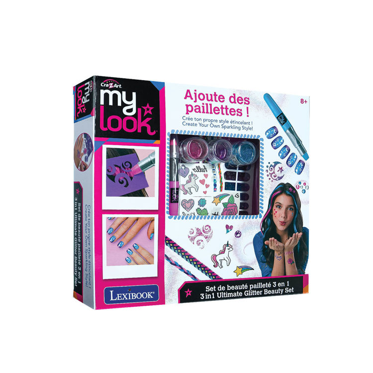 Εικόνα για Cra-Z-Art Glitter Beauty Set 3-σε-1  Σετ Διακόσμησης Μαλλιών & Σώματος με Γκλίτερ και Πετράδια - 8+ Ετών Lexibook CRSS18