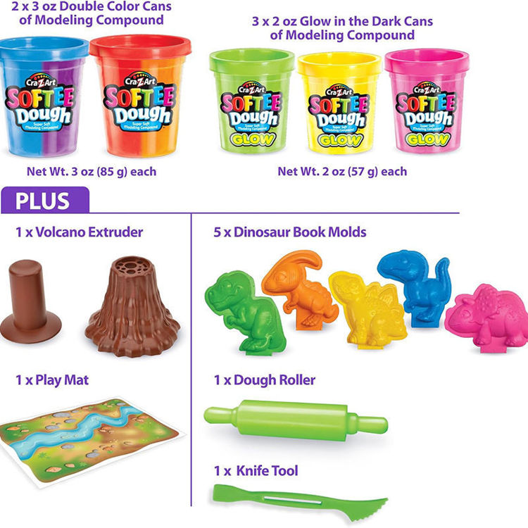 Εικόνα για Cra-Z-Art Dino Fluorescent Modelling Clay - Φωσφορίζουσα Πλαστελίνη με Ηφαίστειο & Καλούπια Δεινοσαύρων - 3+ Ετών Lexibook  CRDOUGH11