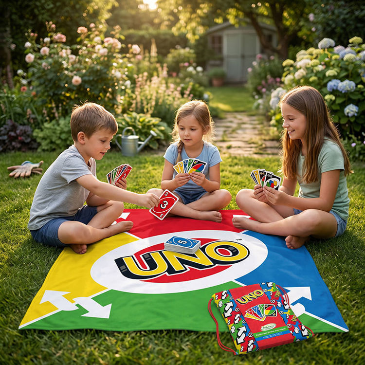 Εικόνα για Πετσέτα Παραλίας UNO Towel Games – Επιτραπέζιο Παραλίας 100x100cm με 75 Κάρτες & Σακίδιο