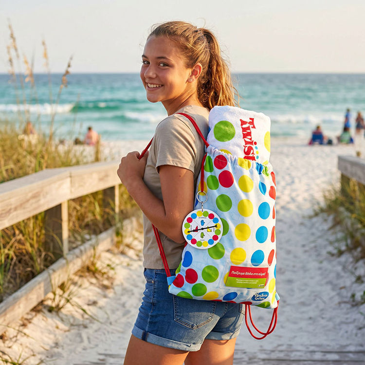 Εικόνα για Πετσέτα Θαλάσσης Twister Towel Games – Επιτραπέζιο Παραλίας με Τροχό & Σακίδιο (6+ ετών)